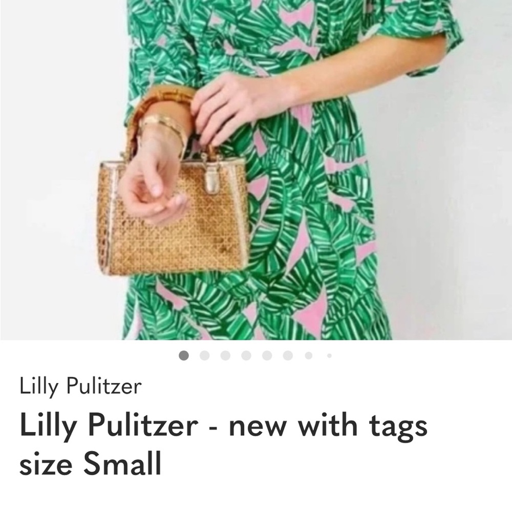 Lilly Pulitzer Green and White Palm-Leaf Wrap Dress with Pink Tag